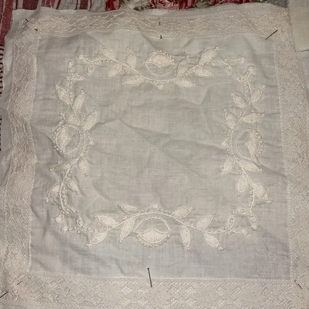 Lot 9 French hand Embroidered cream quilt Squares